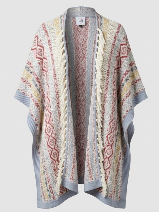 CAbi Sweaters - CAbi Siesta Multicolor Fringe Open Front Cardigan Boho Poncho Size XS/S